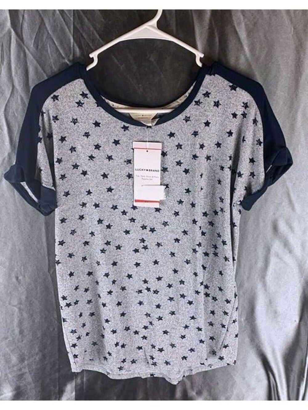 Lucky Brand Women’s 4 Piece Pajama Sleep Set Star Print Gray Navy Size Small